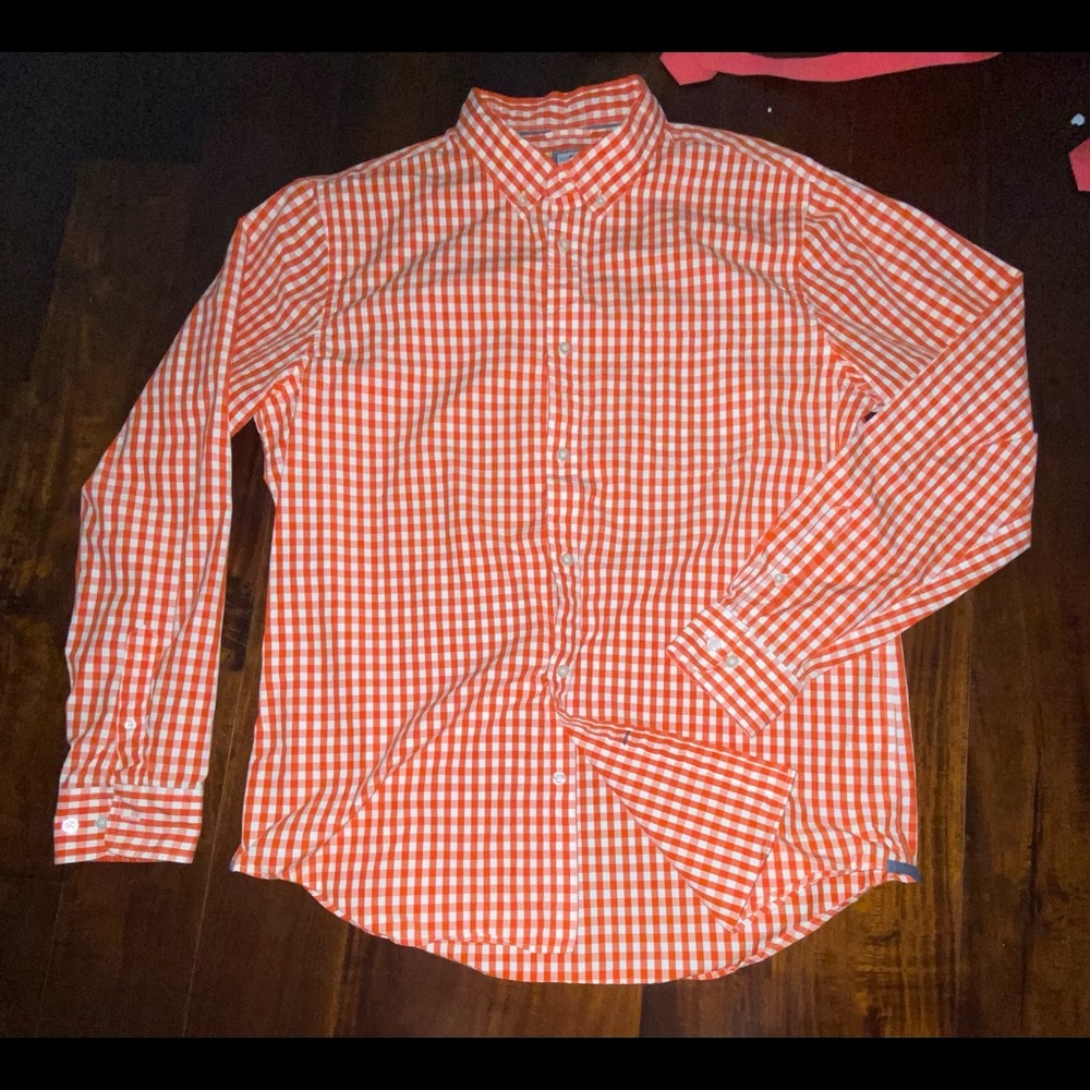 Men’s JCP Orange/Red and White Plaid Button Up